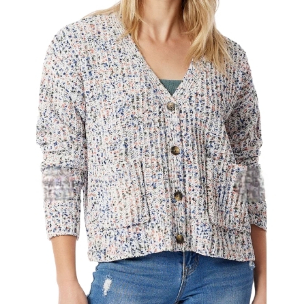 Women's Chenille Confetti Yarn Cardigan Sweater Size Medium